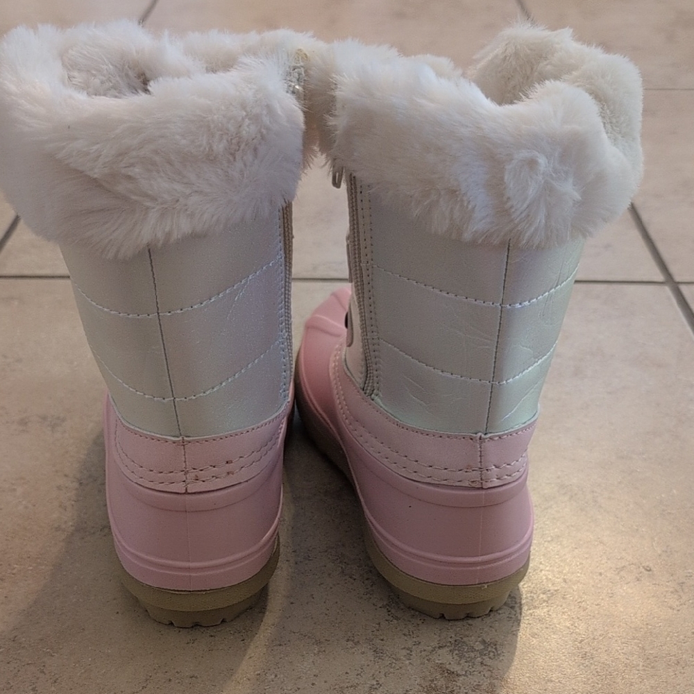 NWT Totes Pluto Pink Kids Snow Boots Faux Fur Lining Cinch Elastic Lace Up -Sz 2 - Picture 4 of 10